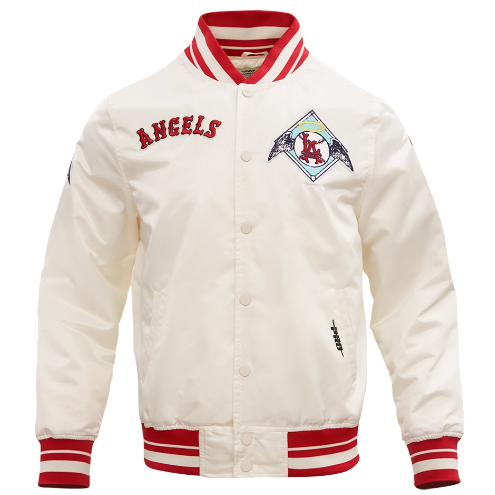 Los Angeles Angels Retro Classic Rib Knitted Satin Varsity Cream Jacket