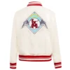 Los Angeles Angels Retro Classic Women’s Full-Snap Cream Satin Varsity Jacket 1