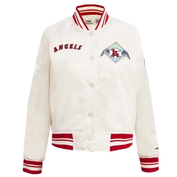 Los Angeles Angels Retro Classic Women’s Full-Snap Cream Satin Varsity Jacket