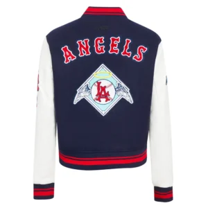 Los Angeles Angels Retro Classic Women’s Wool & Leather Varsity NavyWhite Jacket 1