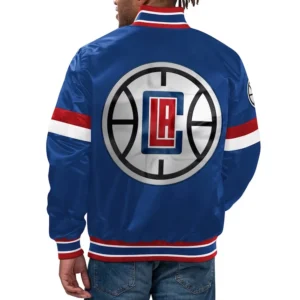 Los Angeles Clippers Home Game Blue Satin Varsity Jacket 1