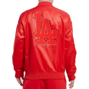 Los Angeles Dodgers Classic Triple Red Satin Track Varsity Jacket – Red 1