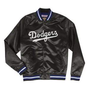 Los Angeles Dodgers Lightweight Satin Raglan Black Varsity Jacket