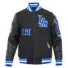 Los Angeles Dodgers Old English Black Wool & Leather Varsity Jacket