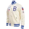 Los Angeles Dodgers Retro Classic Full-Snap Satin Varsity Cream Jacket 2