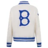 Los Angeles Dodgers Retro Classic Women’s Full-Snap Satin Varsity White Jacket 1