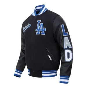 Los Angeles Dodgers Script Tail Black Wool & Leather Varsity Jacket 1