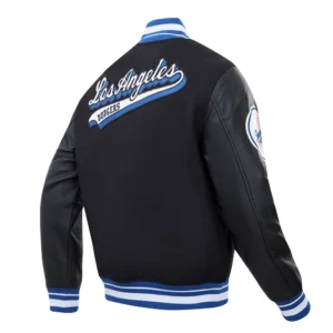 Los Angeles Dodgers Script Tail Black Wool & Leather Varsity Jacket 2