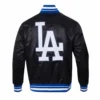 Los Angeles Dodgers Script Tail Satin Varsity Jacket – Black 1