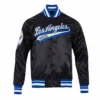 Los Angeles Dodgers Script Tail Satin Varsity Jacket – Black