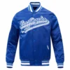 Los Angeles Dodgers Script Tail Satin Varsity Jacket – Blue