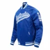 Los Angeles Dodgers Script Tail Satin Varsity Jacket – Blue 2