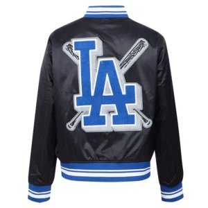 Los Angeles Dodgers Women’s Mashup Black Satin Varsity Jacket 1