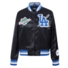 Los Angeles Dodgers Women’s Mashup Black Satin Varsity Jacket