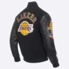 Los Angeles Lakers Animal Print Black Wool & Leather Varsity Jacket 2