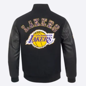 Los Angeles Lakers Animal Print Black Wool & Leather Varsity Jacket 2