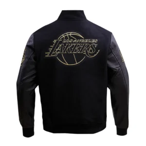 Los Angeles Lakers Black & Gold Wool & Leather Varsity Black Jacket 3