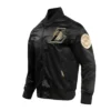 Los Angeles Lakers Black and Gold Full Snap Satin Varsity Black Jacket 2