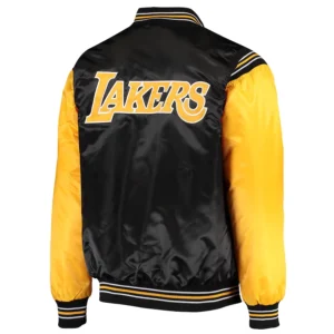 Los Angeles Lakers Enforcer Full-Snap Black and Yellow Satin Varsity Jacket 1