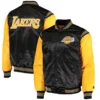 Los Angeles Lakers Enforcer Full-Snap Black and Yellow Satin Varsity Jacket 3