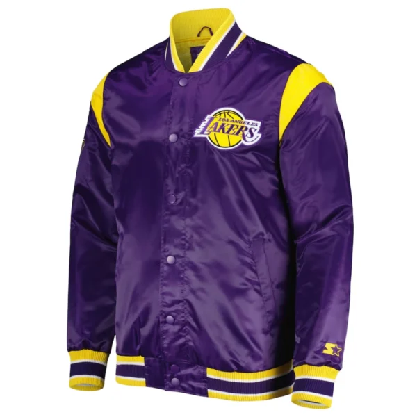 Los Angeles Lakers Force Play Purple Satin Varsity Jacket