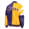 Los Angeles Lakers Leader Yellow and Purple Satin Varsity Jacket 1