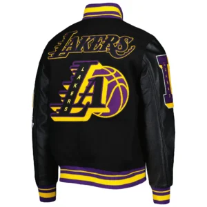 Los Angeles Lakers Mashup Capsule Black Wool and Leather Varsity Jacket 1