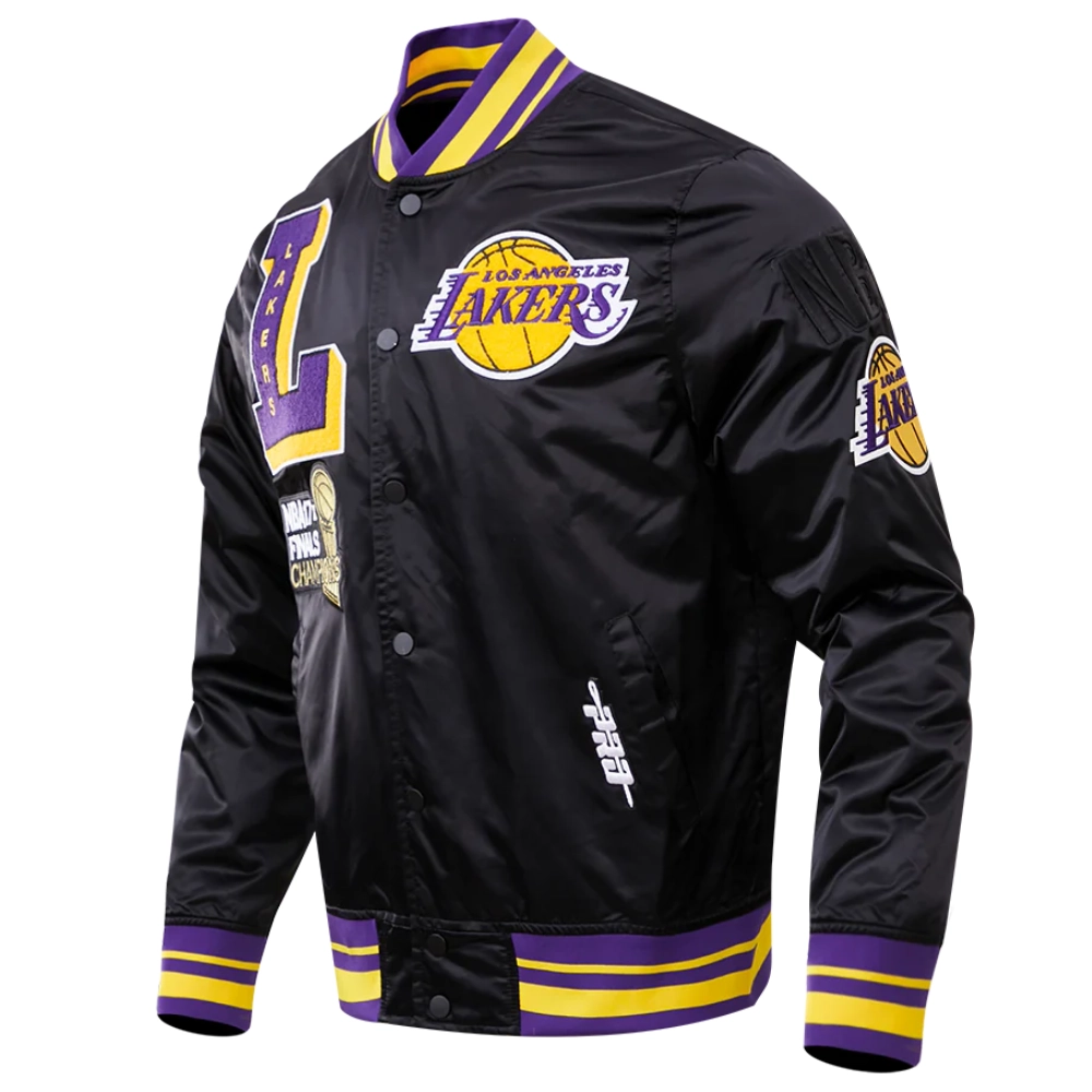 Los Angeles Lakers Mashup Full-Snap Black Satin Varsity Jacket 1