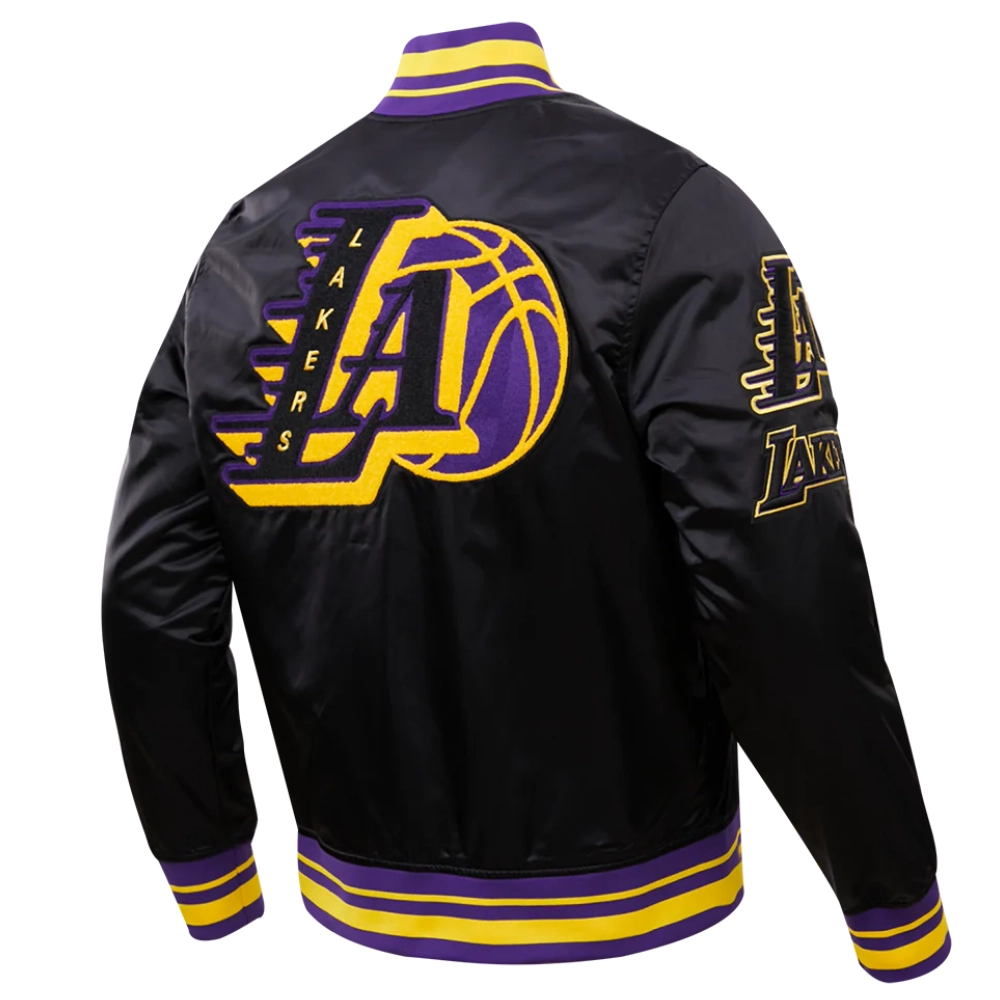 Los Angeles Lakers Mashup Full-Snap Black Satin Varsity Jacket 2