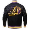 Los Angeles Lakers Mashup Full-Snap Black Satin Varsity Jacket 3