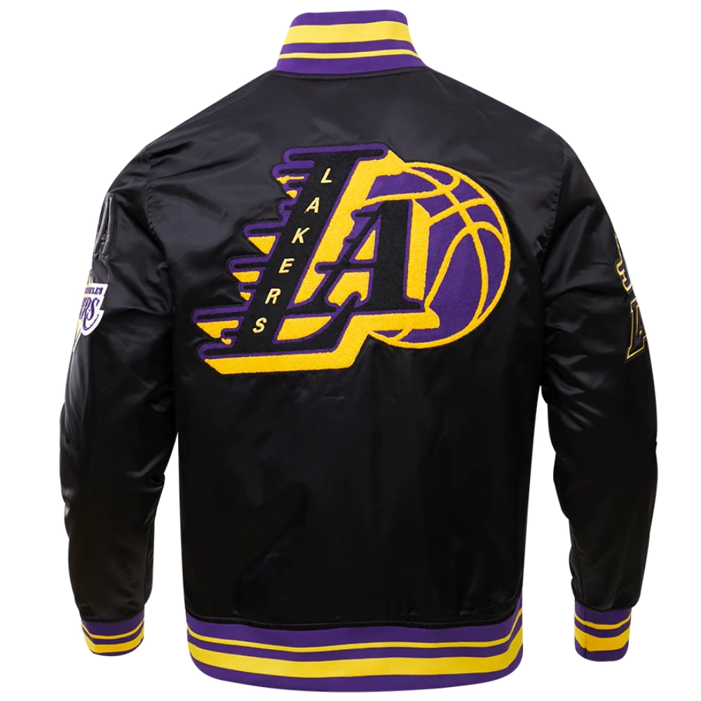 Los Angeles Lakers Mashup Full-Snap Black Satin Varsity Jacket 3