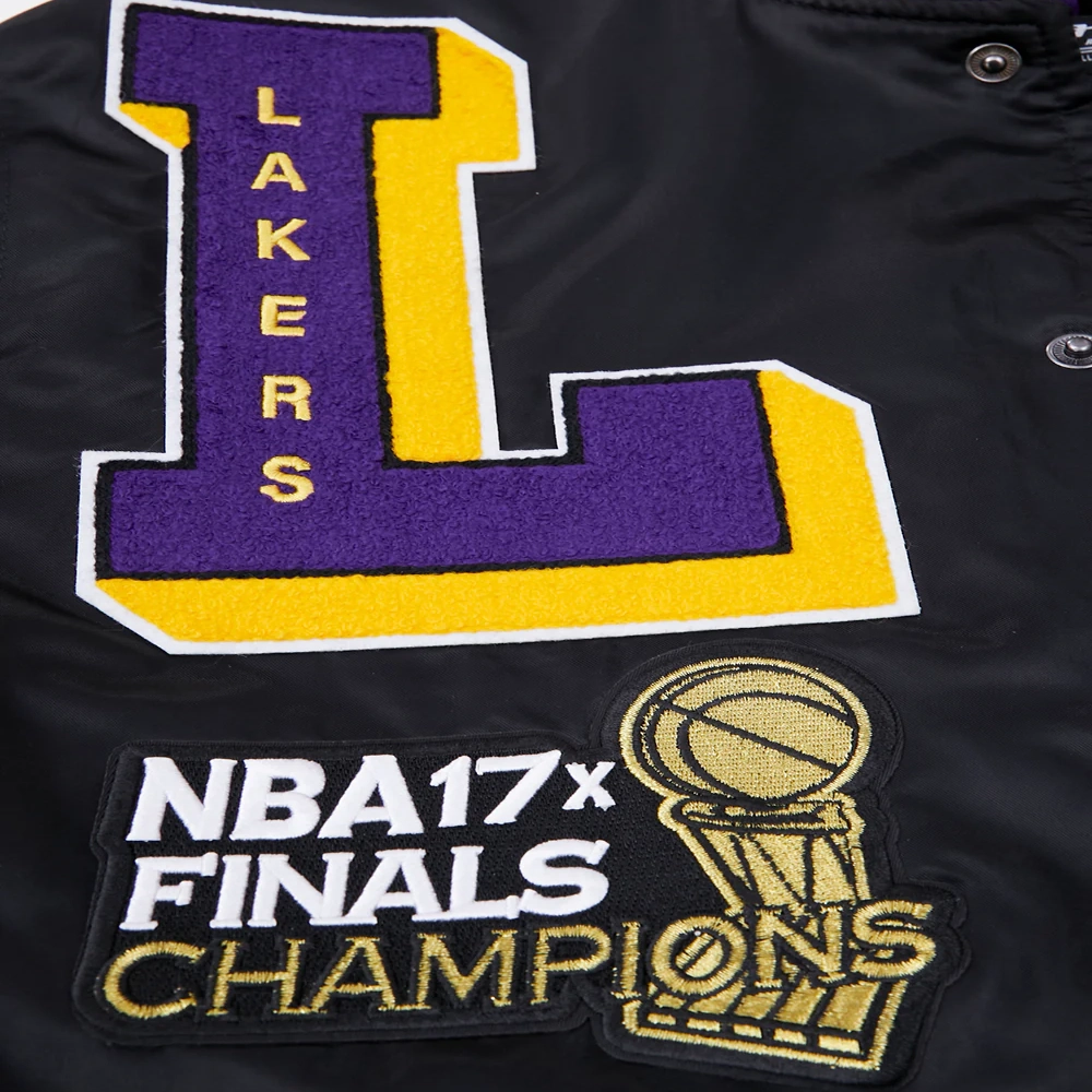 Los Angeles Lakers Mashup Full-Snap Black Satin Varsity Jacket 4