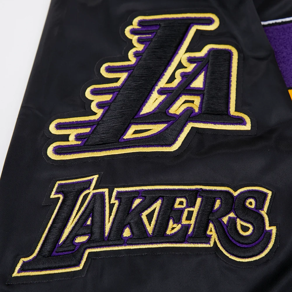 Los Angeles Lakers Mashup Full-Snap Black Satin Varsity Jacket 6