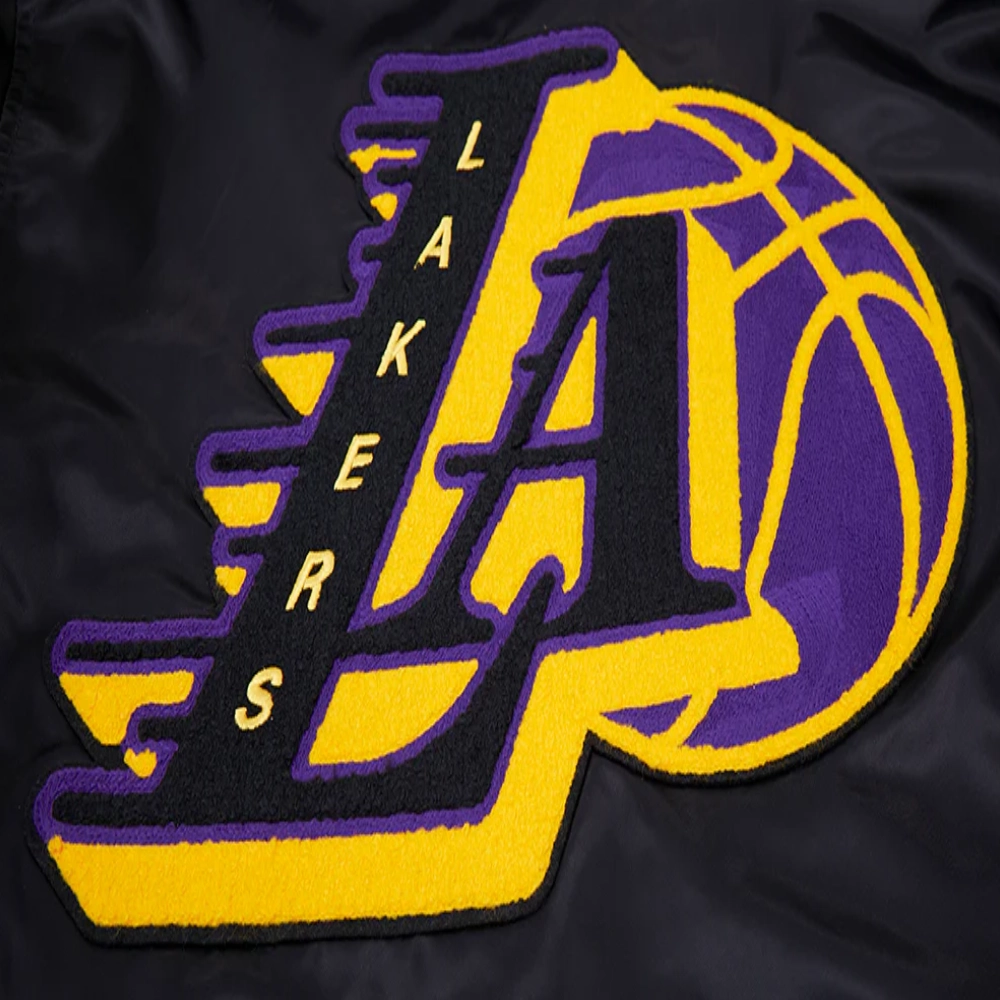 Los Angeles Lakers Mashup Full-Snap Black Satin Varsity Jacket 9
