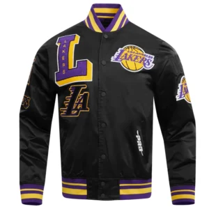 Los Angeles Lakers Mashup Full-Snap Satin Black Varsity Jacket