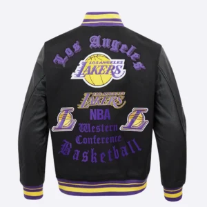 Los Angeles Lakers Old English Black Wool & Leather Varsity Jacket 3