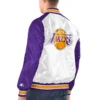 Los Angeles Lakers Renegade White and Purple Satin Varsity Jacket 1