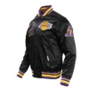 Los Angeles Lakers Retro Classic Full-Snap Black Satin Varsity Jacket 1