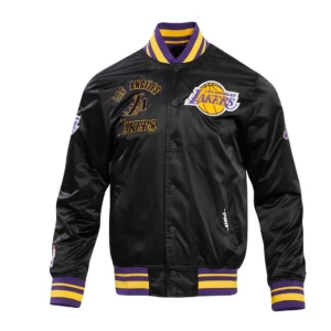 Los Angeles Lakers Retro Classic Full-Snap Black Satin Varsity Jacket