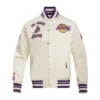 Los Angeles Lakers Retro Classic Full-Snap Satin Varsity Cream Jacket