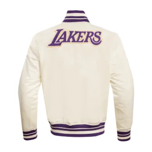 Los Angeles Lakers Retro Classic Full-Snap Satin Varsity Cream Jacket 3