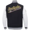 Los Angeles Lakers Script Tail Black and White Wool & Leather Varsity Jacket 2