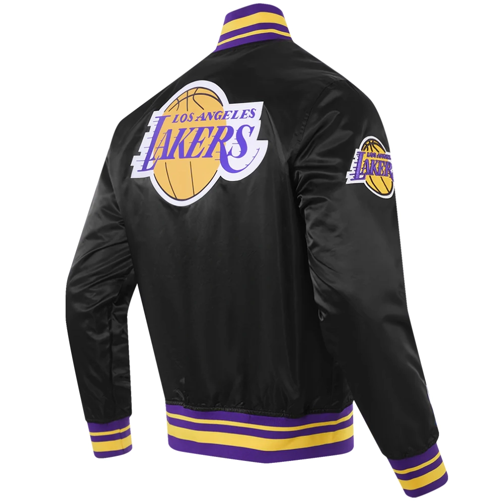 Los Angeles Lakers Script Tail Full-Snap Black Satin Varsity Jacket 2