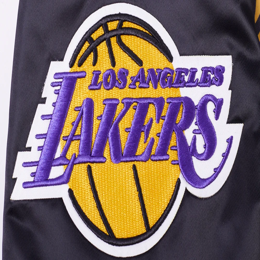 Los Angeles Lakers Script Tail Full-Snap Black Satin Varsity Jacket 4