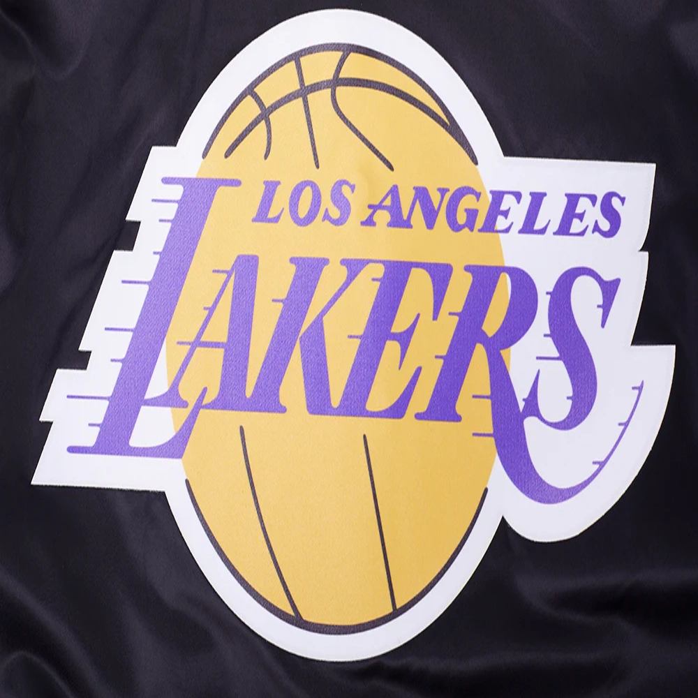 Los Angeles Lakers Script Tail Full-Snap Black Satin Varsity Jacket 6