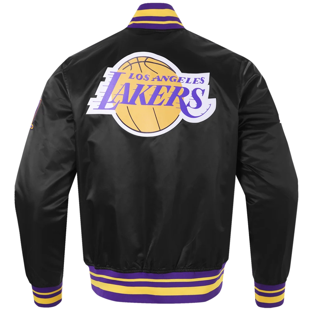 Los Angeles Lakers Script Tail Full-Snap Black Satin Varsity Jacket 7