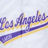 Los Angeles Lakers Script Tail Full-Snap White Satin Varsity Jacket 3