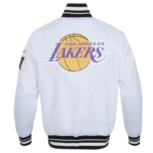 Los Angeles Lakers Script Tail Full-Snap White Satin Varsity Jacket 7