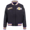Los Angeles Lakers Script Tail Women’s Black Wool & Leather Varsity Jacket