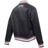 Los Angeles Lakers Script Tail Women’s Full-Snap Satin Varsity Black Jacket 2